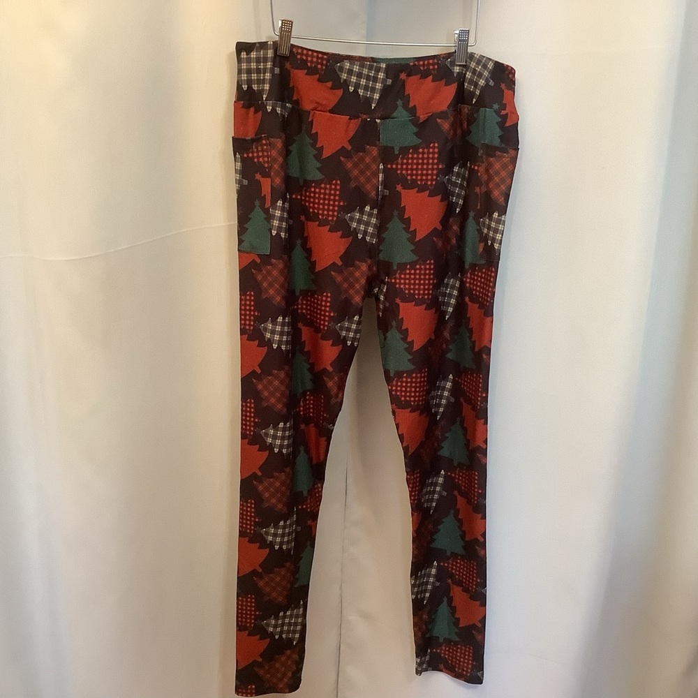 Luv21 Leggings Women’s Size 3X-5X Yoga Waistband Oh Christmas Tree Pattern